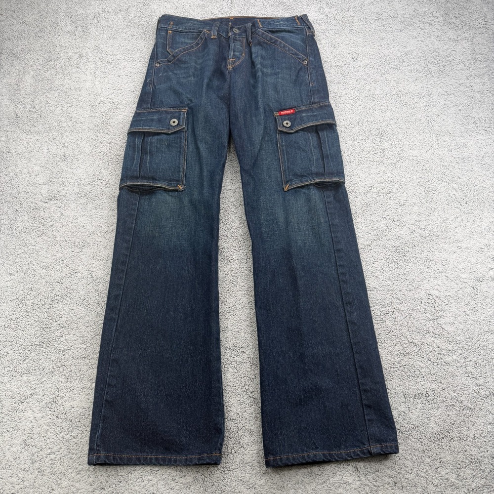 Vintage Guess Cargo Jeans Mens 29x32 Blue Button Fly Utility Straight Y2K Denim